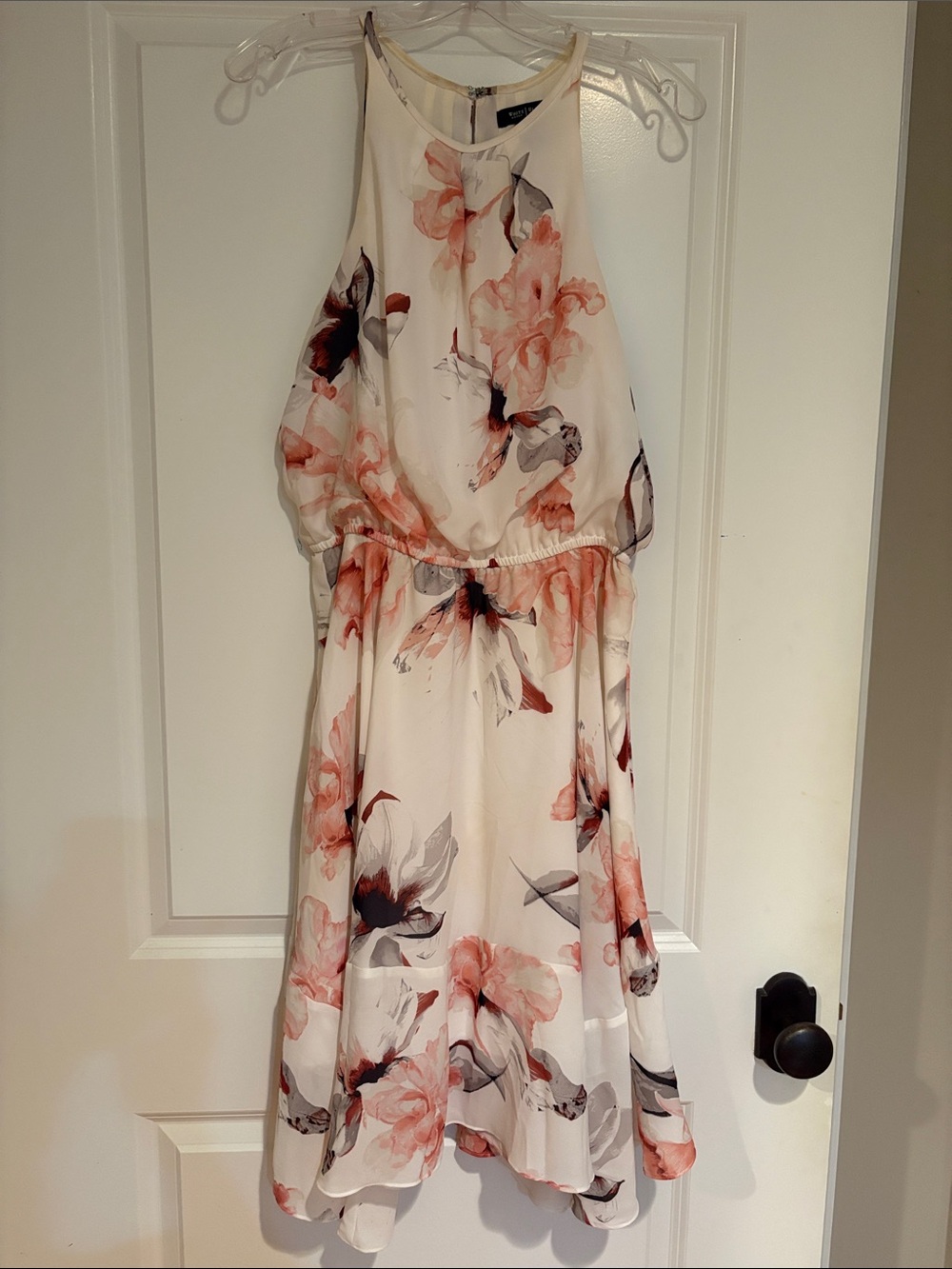 White House Black Market Cream Floral High-Low Halter Dress